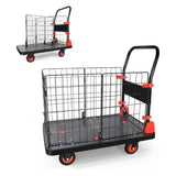 Foldable Platform Push Hand Truck Basket Cage Cart 660 lbs Weight Capacity--Black+Red