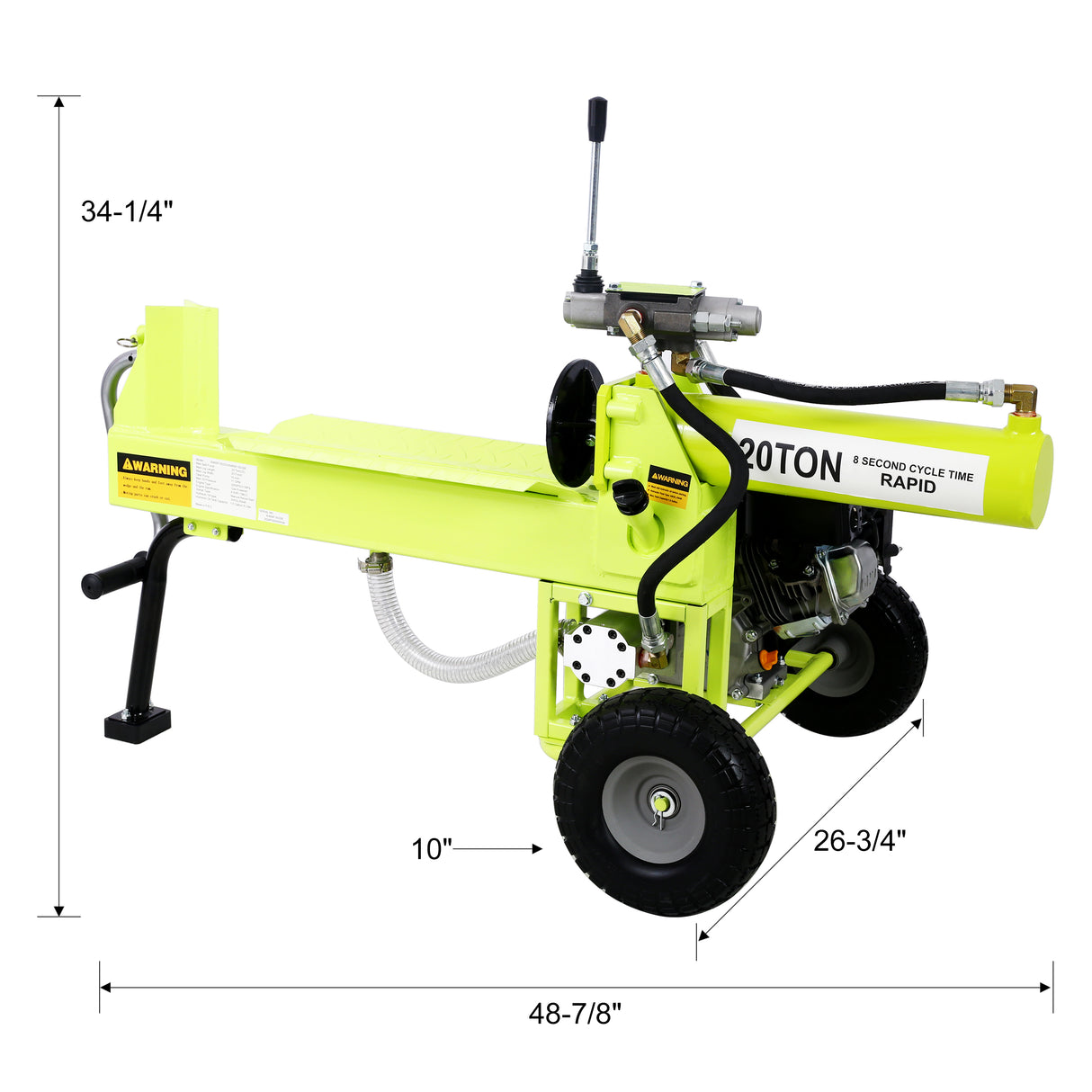 Fendeuse de bûches portable 20 tonnes Système de bélier à retour automatique Moteur 7HP Faisceau complet horizontal Coin en acier Fendage de bois de chauffage Récolte forestière Conforme à l'EPA - Vert