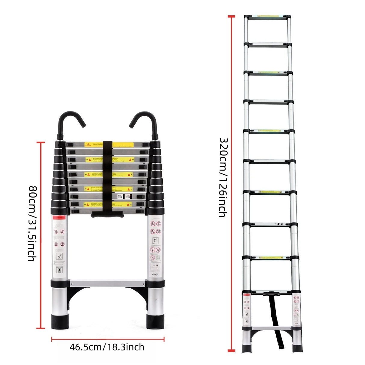 10.5ft (mga 3.2m) Multi-Functional Foldable Retractable Ladder na may Hook Sluminum Angkop para sa Araw-araw na Paggamit ng RV Attic Home 330 Pounds