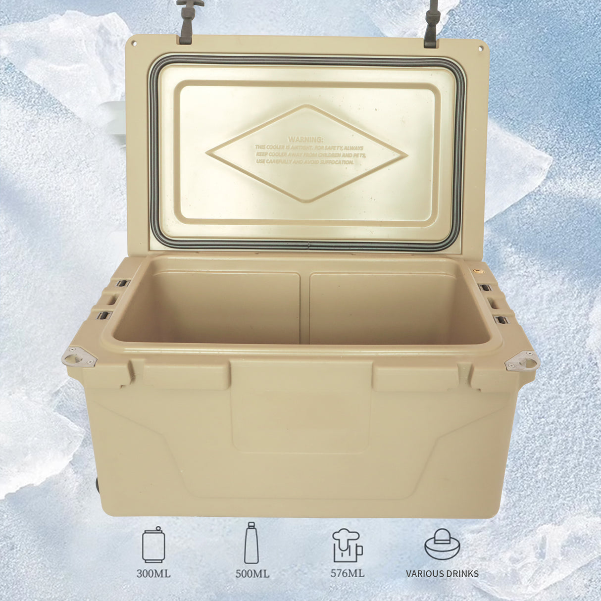 Ice Cooler Box 65QT Camping Ice Chest Beer Box Outdoor Fishing Khaki