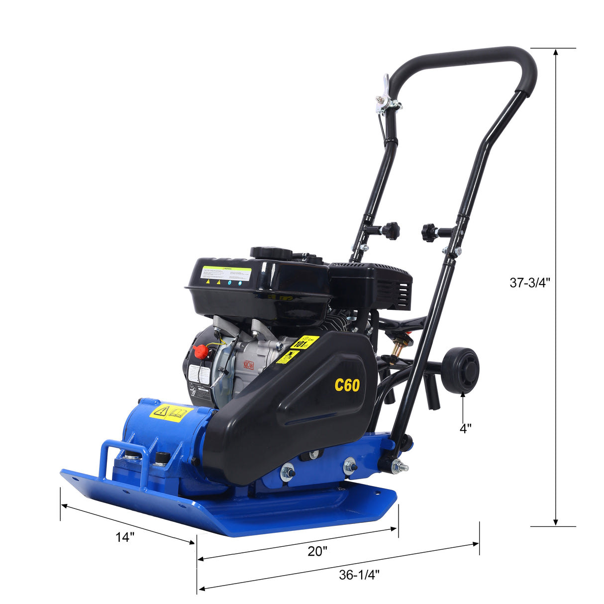 Compactador de placa de 212 cc, 6,5 HP, 5600 VPM, fuerza de compactación por vibración de gas, 20 x 14 pulgadas, con rueda incorporada, compatible con EPA