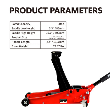 Gato de perfil bajo 3T Gato de piso ultra bajo con pistones dobles Bomba de elevación rápida Gato para automóvil AutoLifts hidráulicos para el hogar Garaje Gato para camión Rango de elevación hidráulica 3.3 "-19.7"