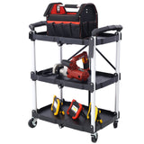 3 Layers Folding Collapsible Service Cart Pack-N-Roll Black 50 Lb. Load Capacity Per Shelf