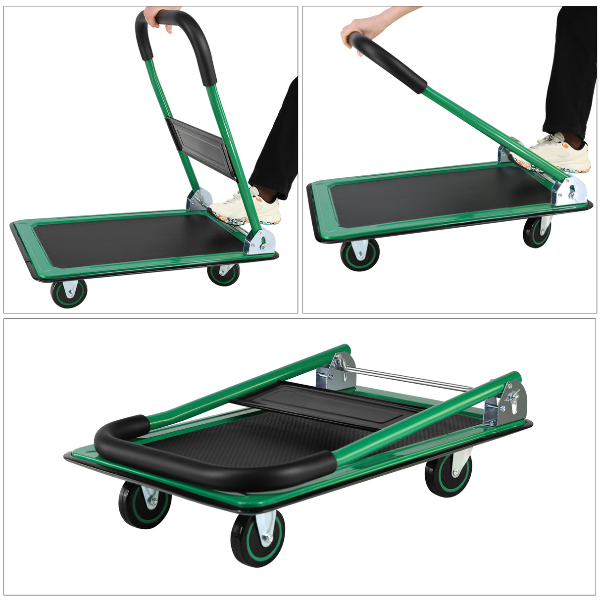 Push Cart Dolly Moving Platform Hand Truck faltbar für einfache Lagerung und 360-Grad-Schwenkräder mit 330 Pfund Tragkraft