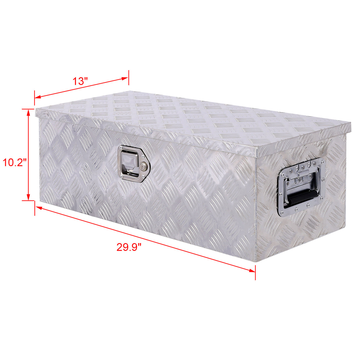 Caja de herramientas de aluminio de 30 pulgadas, caja de camión resistente, almacenamiento para camioneta y remolque al aire libre, organizador para RV, parte inferior con llaves de bloqueo, color plateado