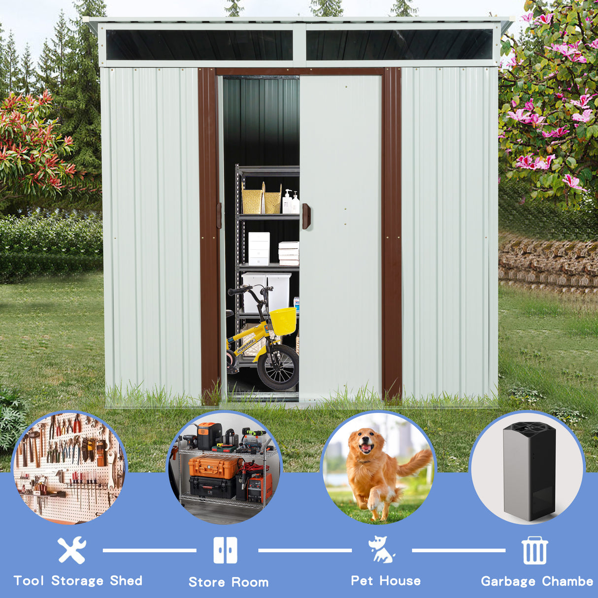 6ft x 5ft Outdoor Metal Storage Shed na may Window White