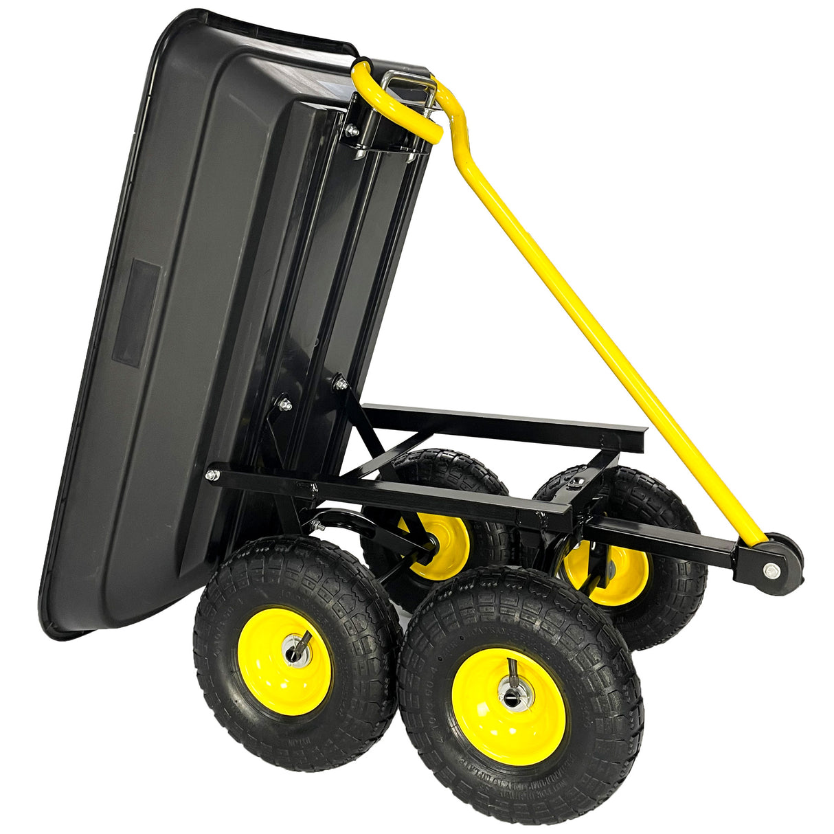 Garden Dump Cart na may Steel Frame Outdoor Wagon na may 10 Inch Pneumatic Gulong 55L Capacity Black