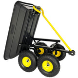 Garden Dump Cart with Steel Frame Outdoor Wagon with 10 Inch Pneumatic Tires 55L Capacity Black