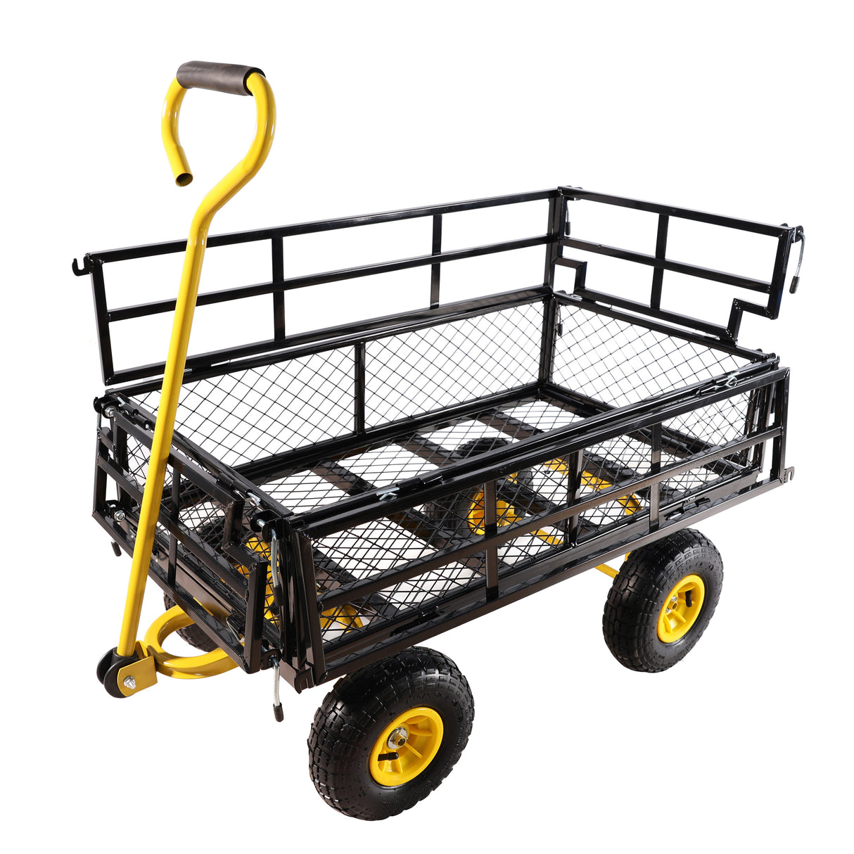 Wagon Cart Garden Trucks Transport Firewood Yellow Black Steel 600 lbs Capacity