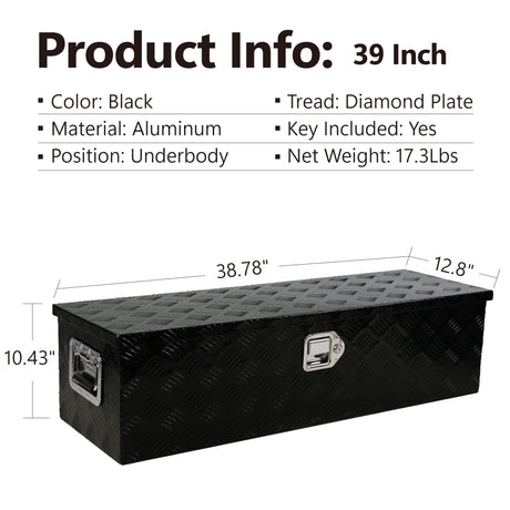 Caja de herramientas larga de aluminio de 39 pulgadas con puntal de gas con cerradura de manija lateral y almacenamiento de 2 llaves para camioneta, remolque (38.8"×12.8"×10.4")