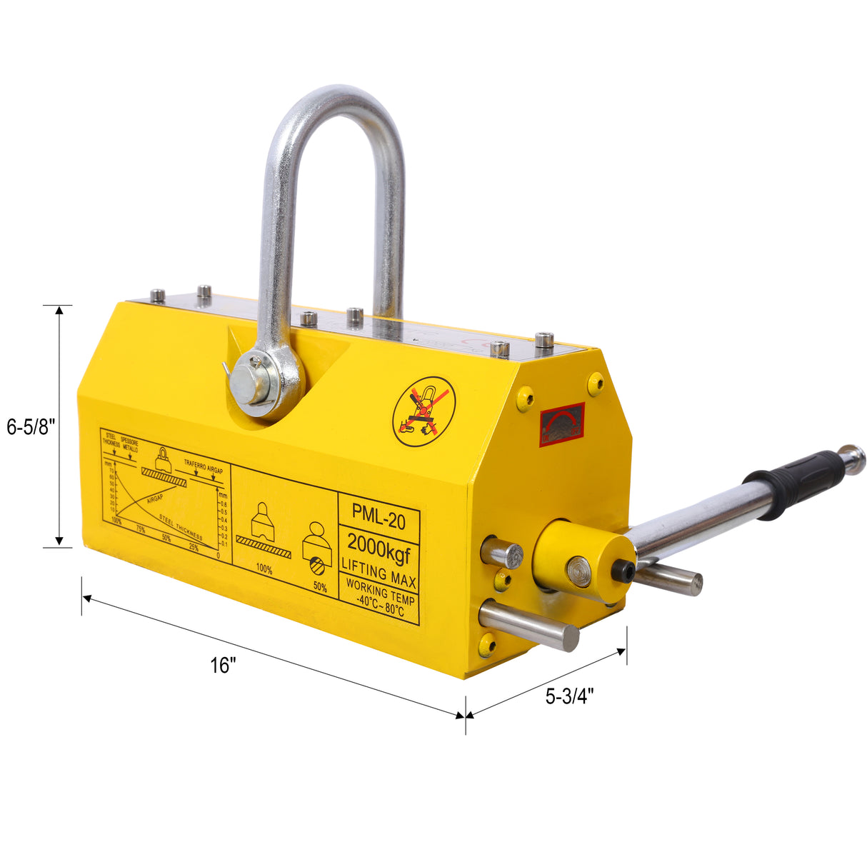 Elevación magnética permanente con liberación Imán resistente de 4400 lb/2000 kg Factor de seguridad 2,5 Neodimio y acero para taller de polipasto Placa de tablero de bloque de grúa