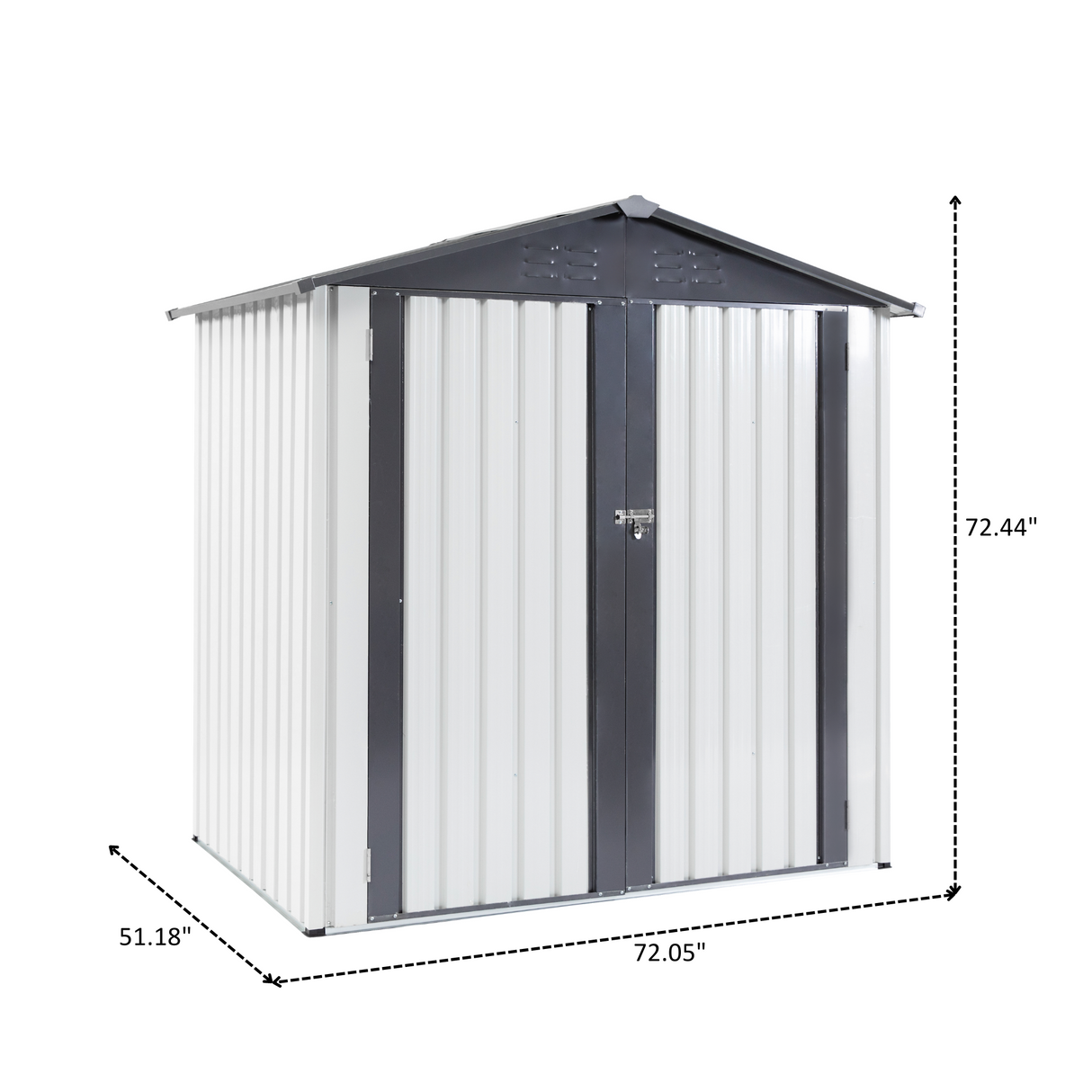 6x4x6ft Garten-Lagerschuppen aus Metall für den Außenbereich, zur Aufbewahrung von Werkzeugen, regensicher, Version mit Scharniertür, grau-weiß