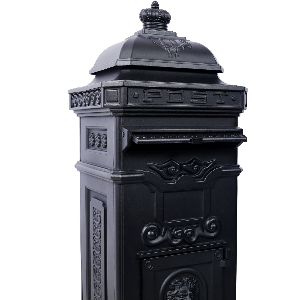 Mailbox Residential The Court Large-Capacity Letter Box Garden Floor Safety Outdoor Rainproof Postbox Statue--Black