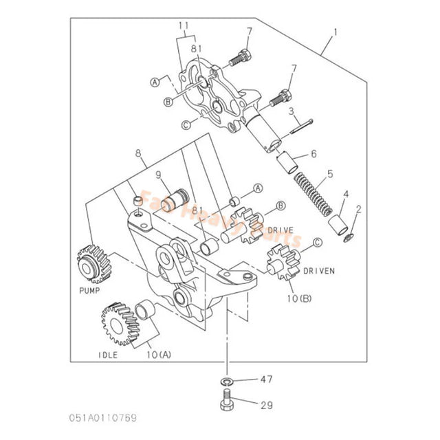 Oliepomp 1131001572 voor Isuzu-motor 6RB1 Hitachi graafmachine UH181 UH501