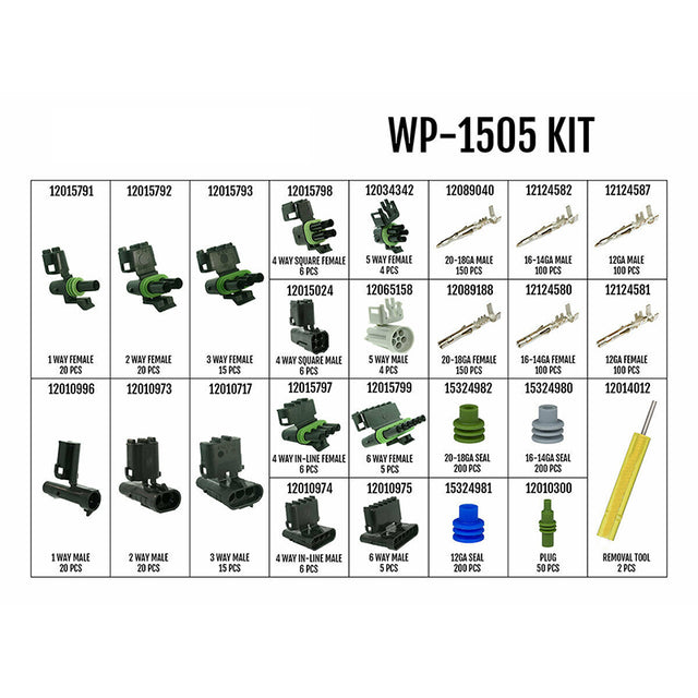 Kit de conectores WP-1505 Pro Weather Pack con herramienta de engarzado T-18