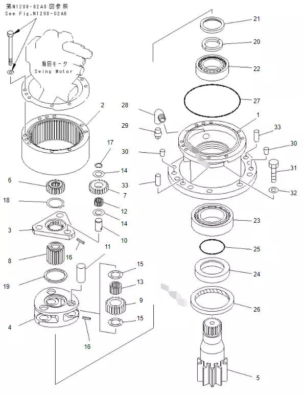 Reducción de giro 21W-26-00020 21W2600020 Se adapta a Komatsu PC75UU-2 PC75UD-2