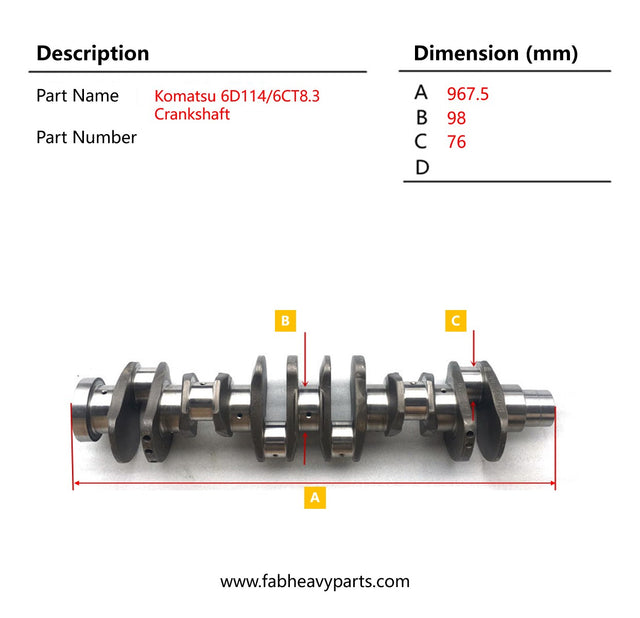 Kurbelwelle 6745-31-1120 Passend für Komatsu 6D114 SAA6D114E Motor WA430-6 PC350LC-8 PC350HD-8 PC300LC-8