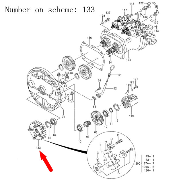 Past Hitachi Graafmachine ZX225US-3 ZX240-3 ZX250H-3 ZX360W-3 Pomp Koppeling 4641504